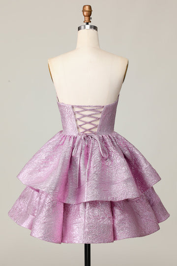 Light Purple Tiered A Line Strapless Homecoming Dress with Bow